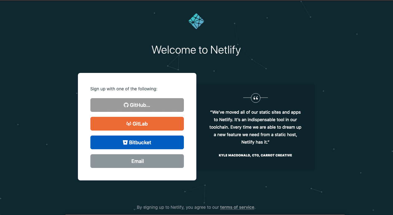 Register for an account with Netlify