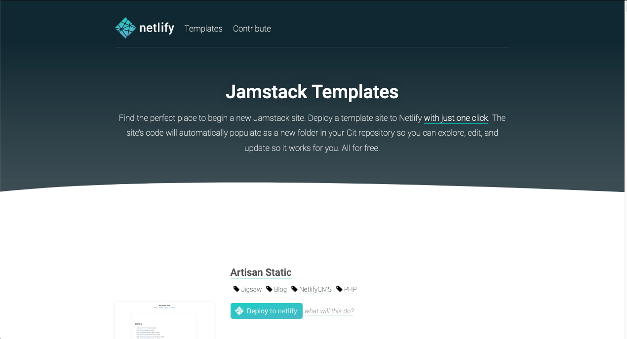 Screenshot of the Jamstack Templates collected by Netlify