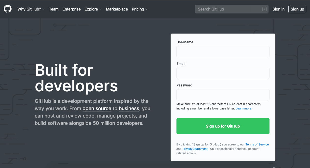 GitHub Registration Page